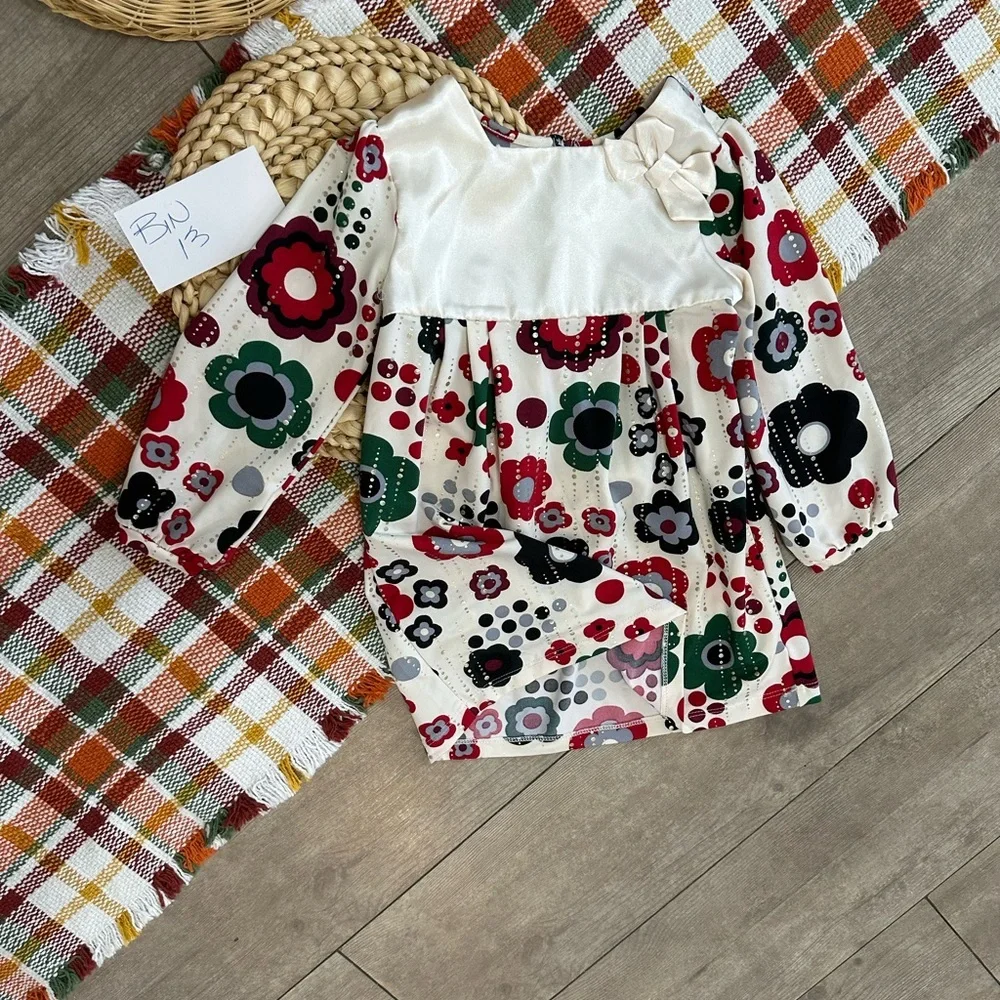 Y2K Children’s Place Girl Christmas Satiny Hippy Floral Dress Size 24 Months - Picture 4 of 15